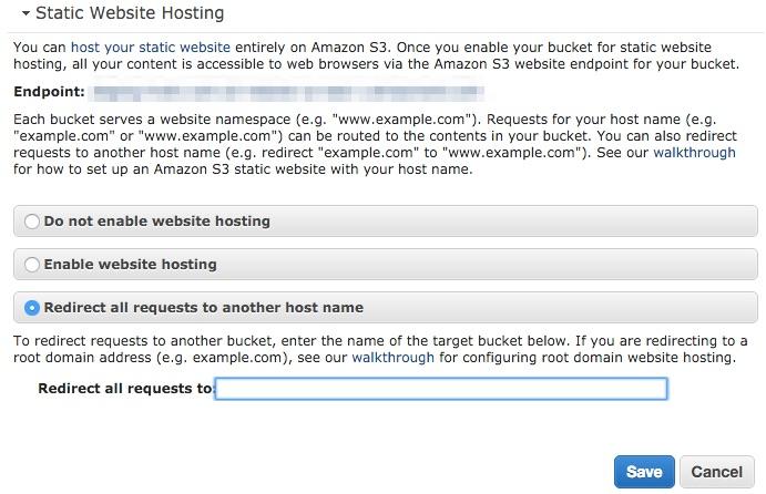 Redirect all requests to the static site to another domain